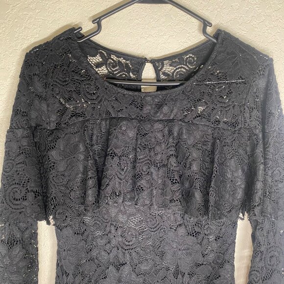 Panhandle Eyelet Lace Dress Womens L Black Lined Western - Picture 3 of 13